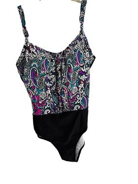 Black and Multicolor Paisley One-Piece Swimsuit